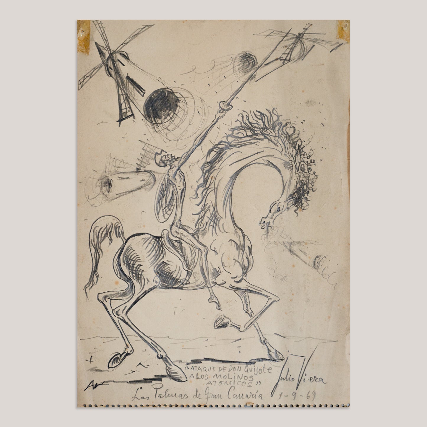 Don Quixote Attack Scene Drawing Julio Viera