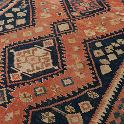 Large Vintage Hand-Knotted Caucasian Kazak Kilim Runner - 370 × 165 cm.