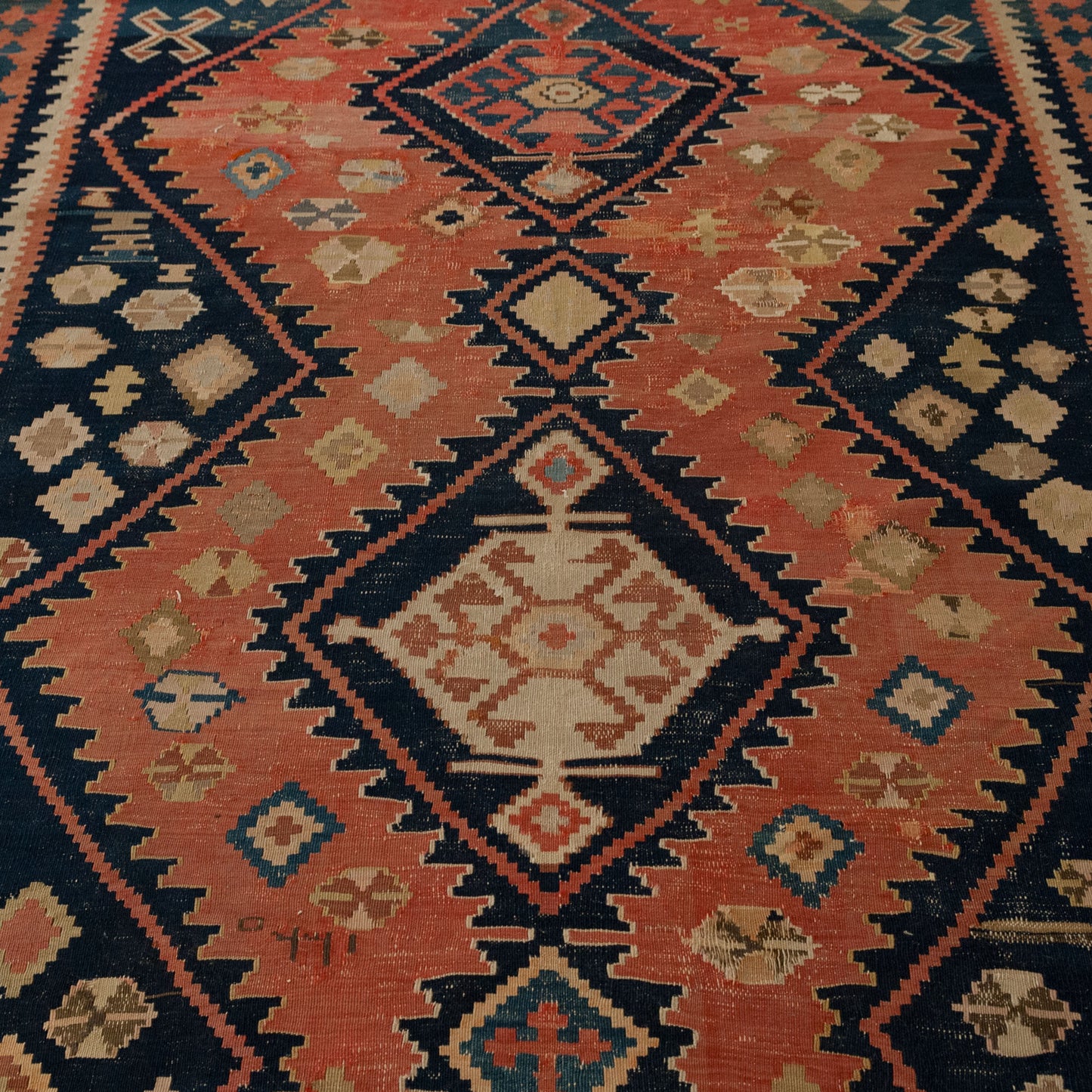 Large Vintage Hand-Knotted Caucasian Kazak Kilim Runner - 370 × 165 cm.