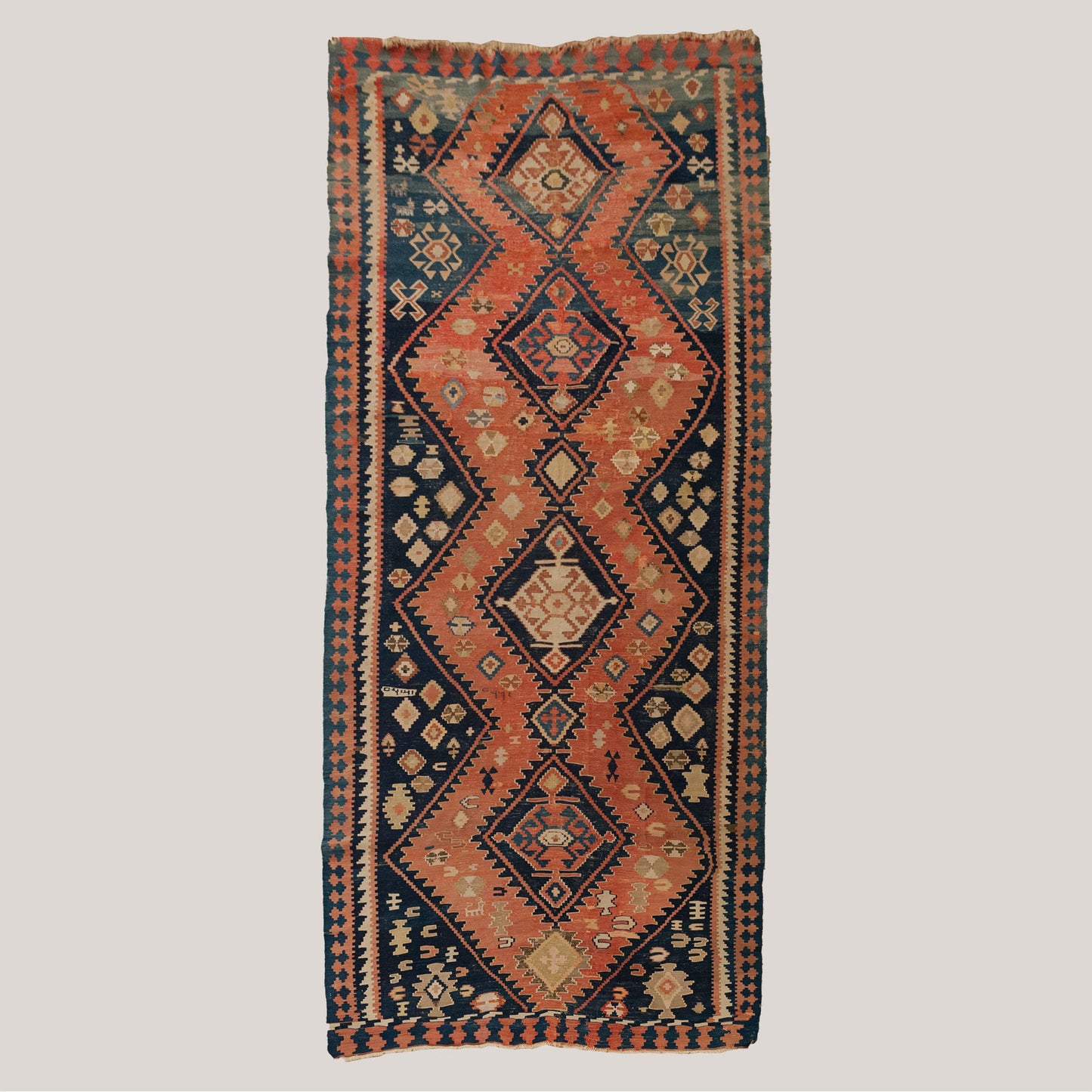 Large Vintage Hand-Knotted Caucasian Kazak Kilim Runner - 370 × 165 cm.