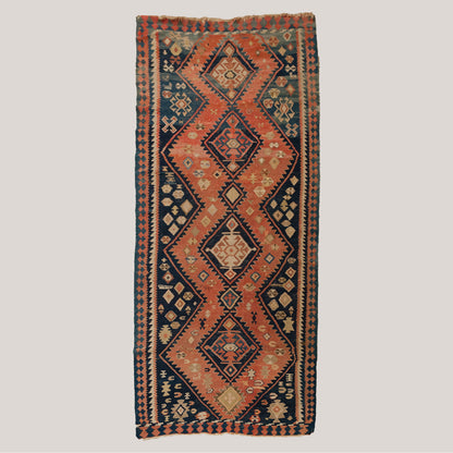 Large Vintage Hand-Knotted Caucasian Kazak Kilim Runner - 370 × 165 cm.