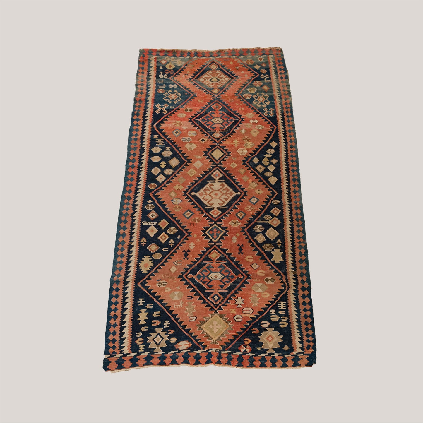 Large Vintage Hand-Knotted Caucasian Kazak Kilim Runner - 370 × 165 cm.
