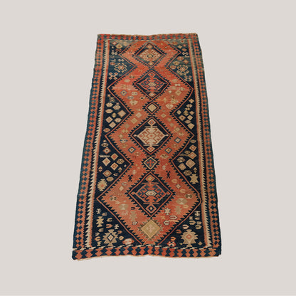Large Vintage Hand-Knotted Caucasian Kazak Kilim Runner - 370 × 165 cm.