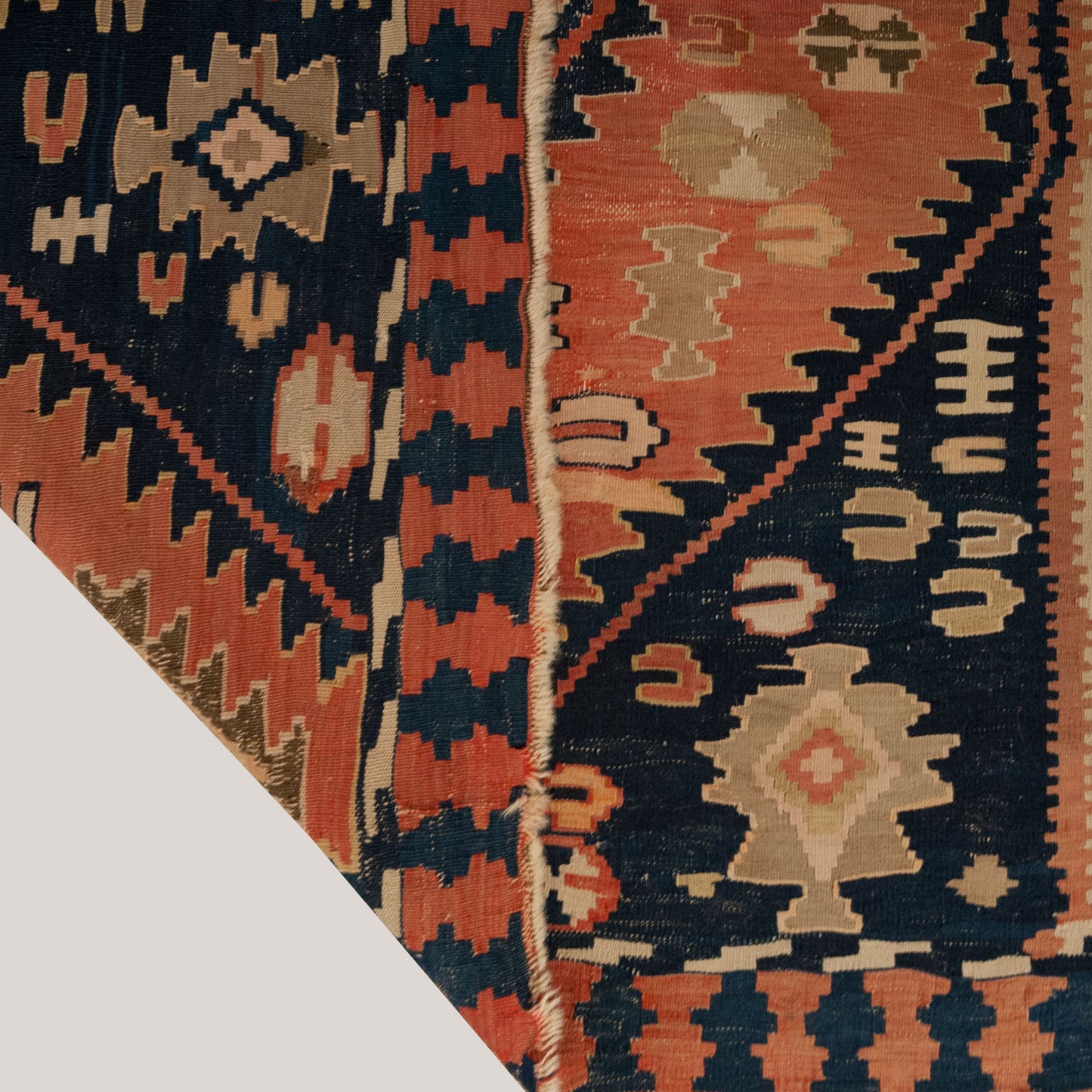 Large Vintage Hand-Knotted Caucasian Kazak Kilim Runner - 370 × 165 cm.