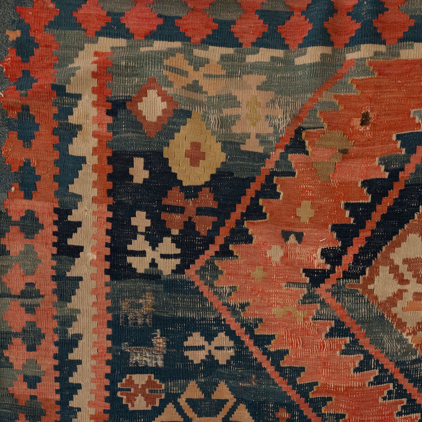 Large Vintage Hand-Knotted Caucasian Kazak Kilim Runner - 370 × 165 cm.