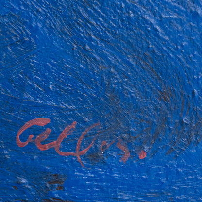 Blue Abstract Geometric Composition – 19th Century Oil on Canvas by Cellos