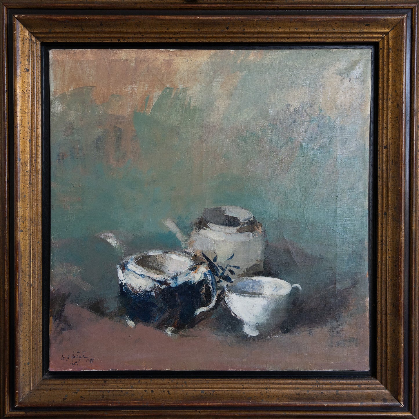 Pair of Still Life Paintings - Oil Studies Teacups and Pots – Signed and Dated
