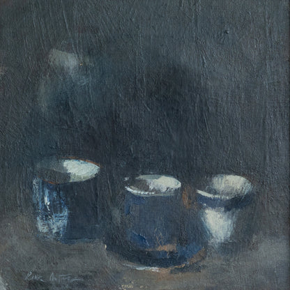 Pair of Still Life Paintings - Oil Studies Teacups and Pots – Signed and Dated