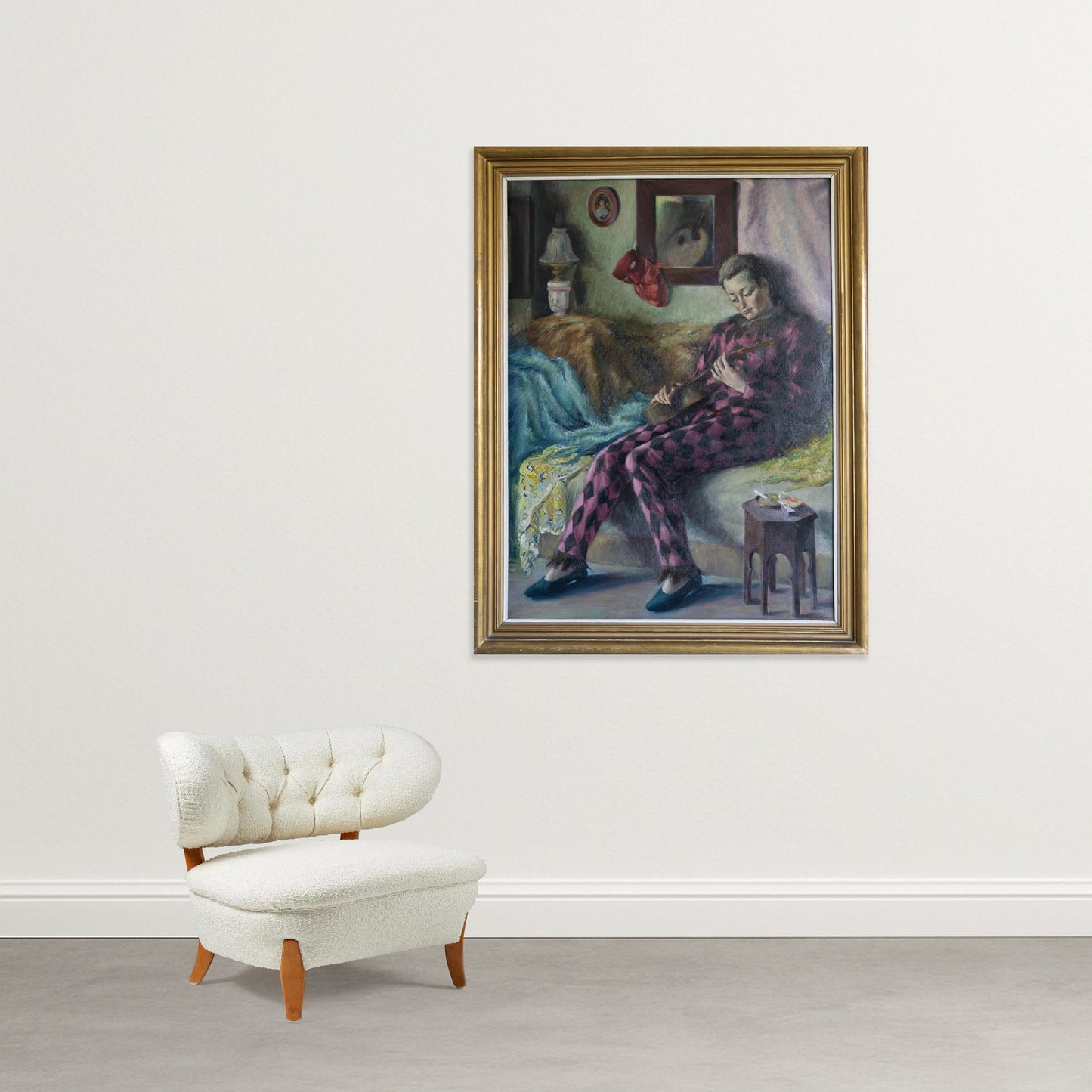Harlequin Figure with Guitar – Follower of José Manuel Capuletti and Related Symbolist Artists
