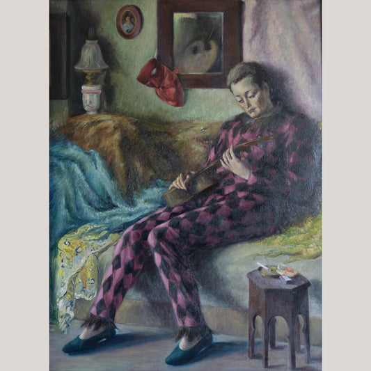 Harlequin Figure with Guitar – Follower of José Manuel Capuletti and Related Symbolist Artists