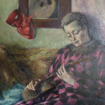 Harlequin Figure with Guitar – Follower of José Manuel Capuletti and Related Symbolist Artists