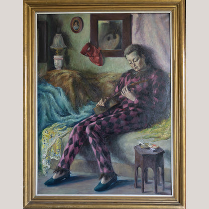 Harlequin Figure with Guitar – Follower of José Manuel Capuletti and Related Symbolist Artists