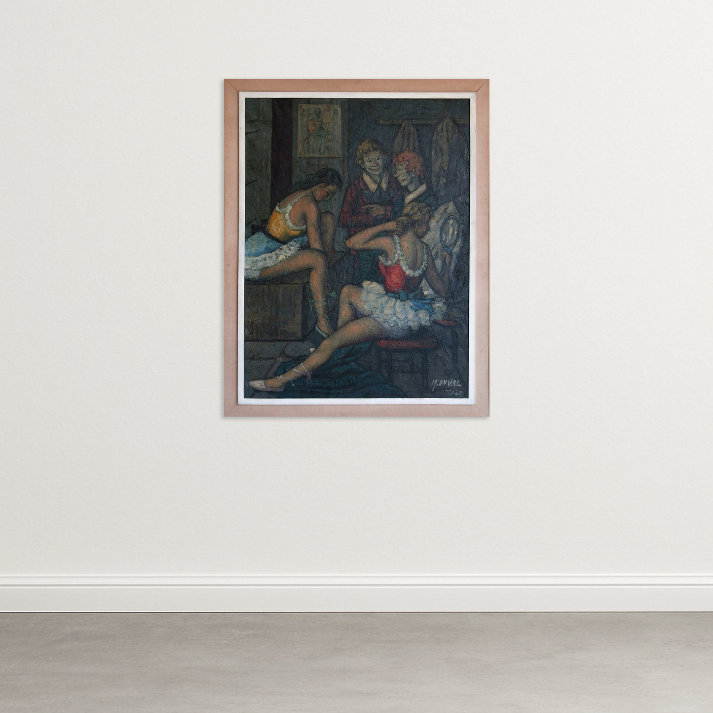 Backstage with Clowns and Dancers – Large Original Oil Study by M. Duval
