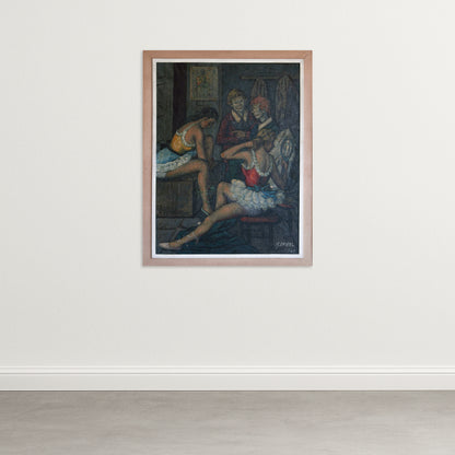 Backstage with Clowns and Dancers – Large Original Oil Study by M. Duval