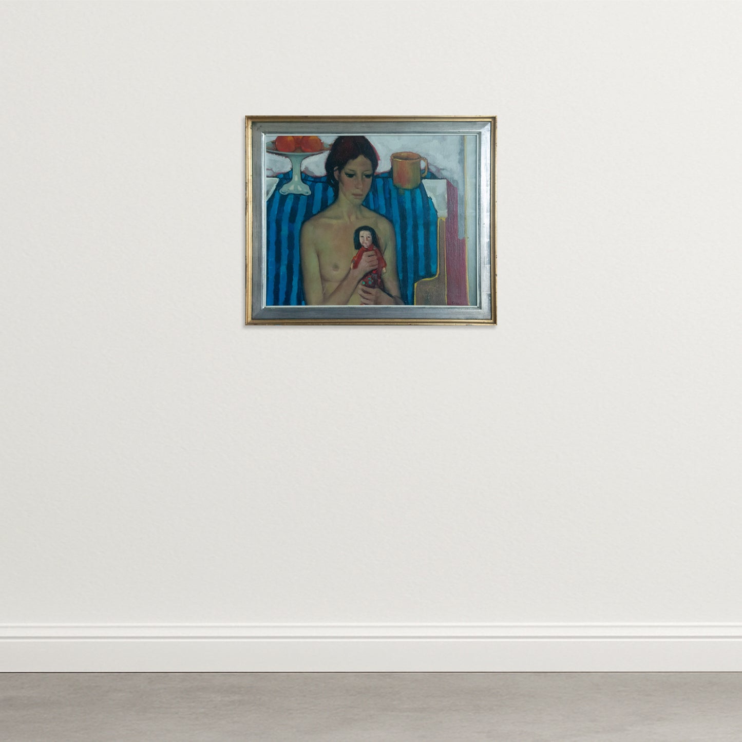 Seated Nude with Doll – Signed Calon ? – Original Oil on Canvas