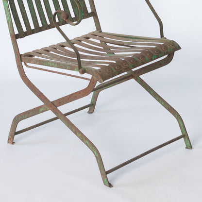 Pair Antique French or Spanish Wrought Iron Garden Chairs