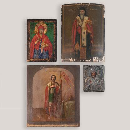 Set of Four Antique Eastern Orthodox Religious Icons | Modern Decorative