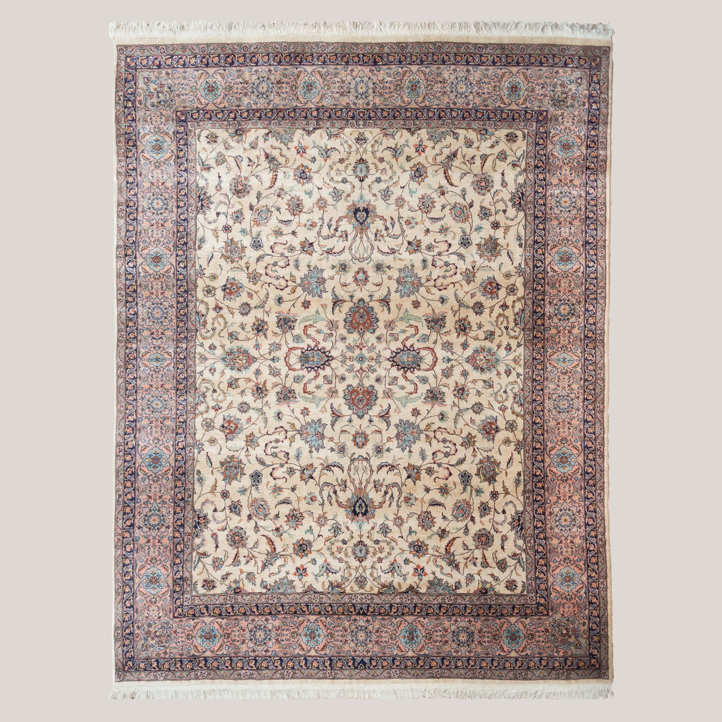 Vintage Hand-Knotted Persian Floral Rug – 339 × 247 cm