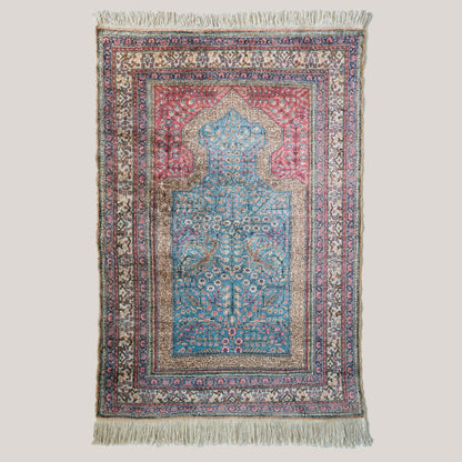 Vintage Hand-Knotted Hereke Silk Prayer Rug, Tree of Life Design – 188 × 118 cm