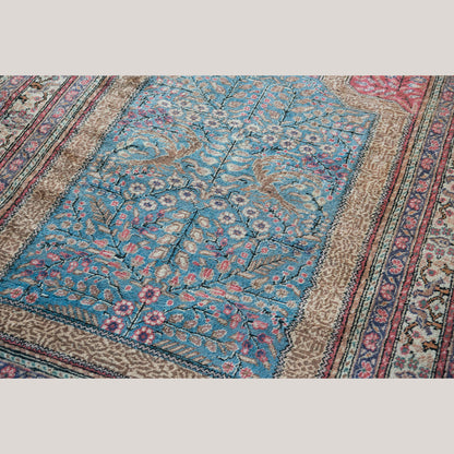 Vintage Hand-Knotted Hereke Silk Prayer Rug, Tree of Life Design – 188 × 118 cm