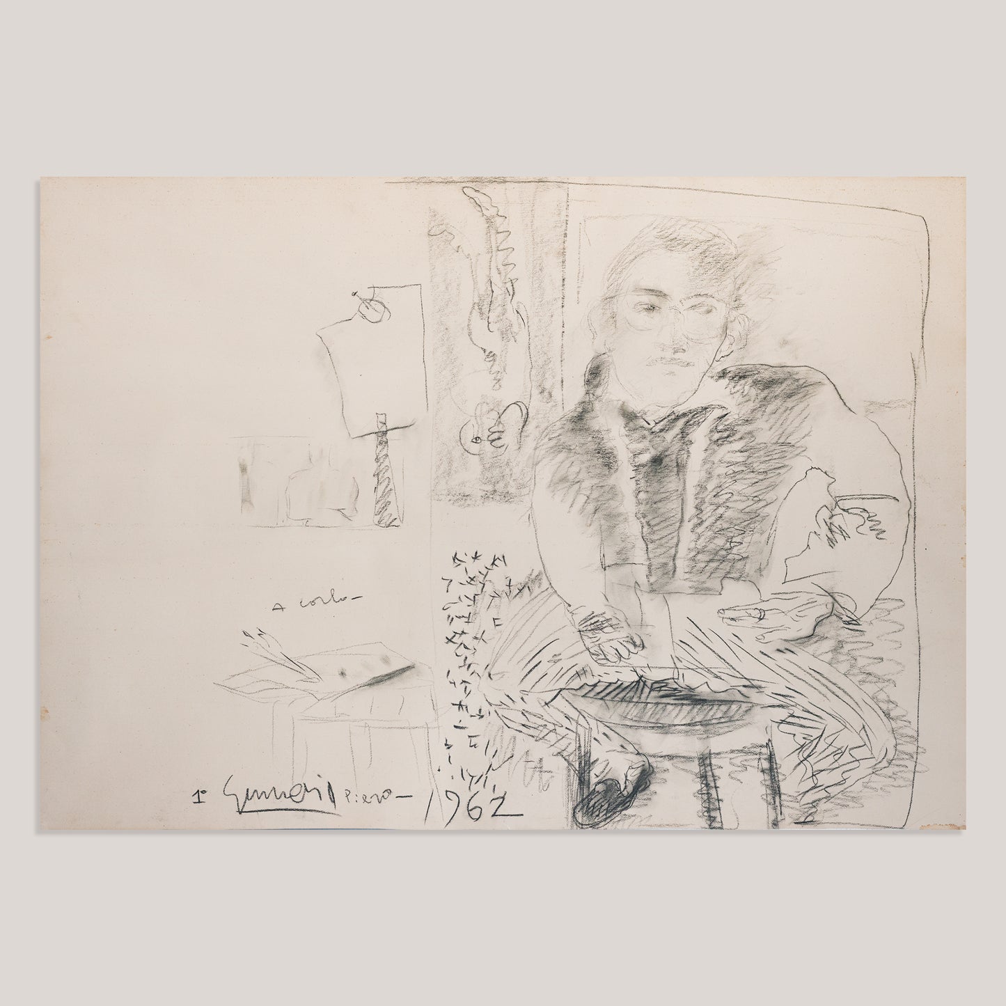 Portrait Study – Unidentified Artist 1962 – Original Modernist Sketch