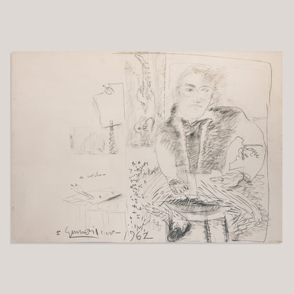 Portrait Study – Unidentified Artist 1962 – Original Modernist Sketch