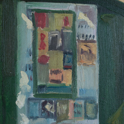 Vintage European Street Scene with Newspaper Kiosk | Possibly Signed Català | Oil on Canvas