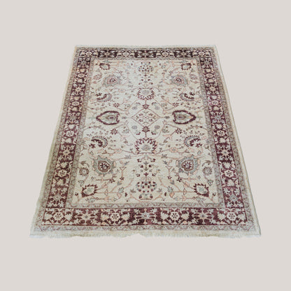 Vintage Indo-Persian Floral Rug | Ivory Ground with Burgundy Border | 273 × 187 cm
