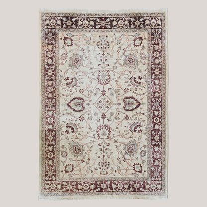 Vintage Indo-Persian Floral Rug | Ivory Ground with Burgundy Border | 273 × 187 cm