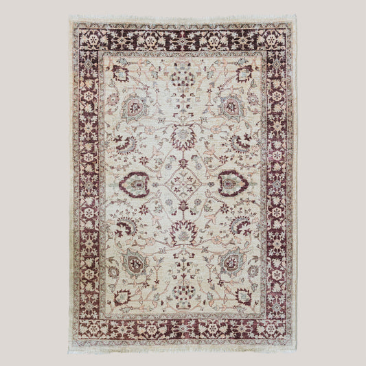 Vintage Indo-Persian Floral Rug | Ivory Ground with Burgundy Border | 273 × 187 cm