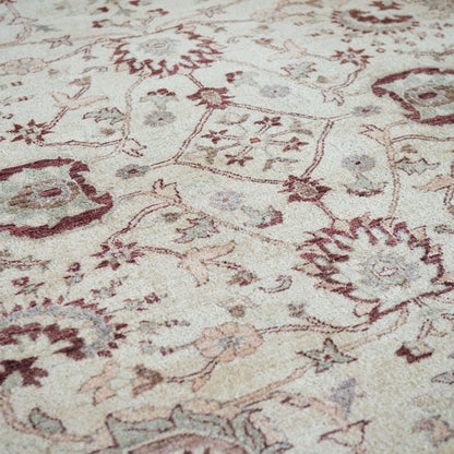 Vintage Indo-Persian Floral Rug | Ivory Ground with Burgundy Border | 273 × 187 cm