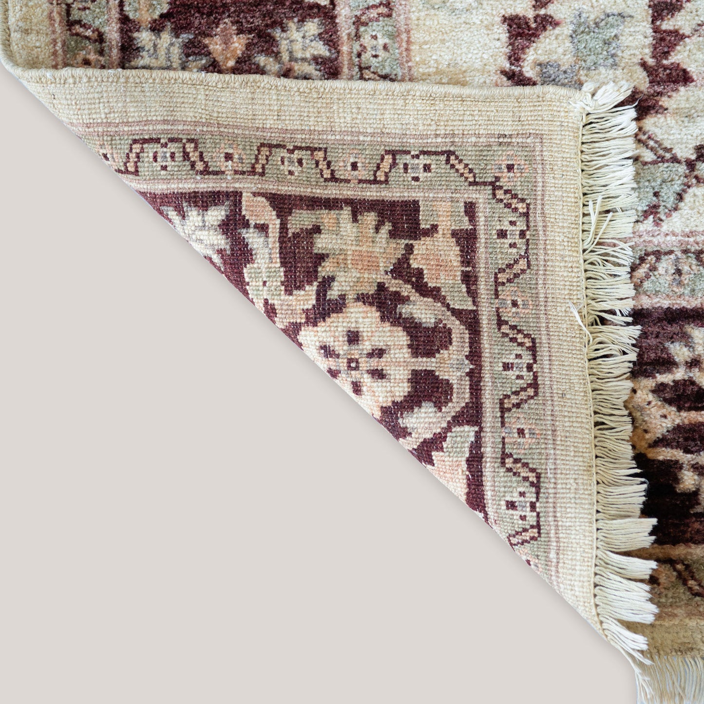 Vintage Indo-Persian Floral Rug | Ivory Ground with Burgundy Border | 273 × 187 cm