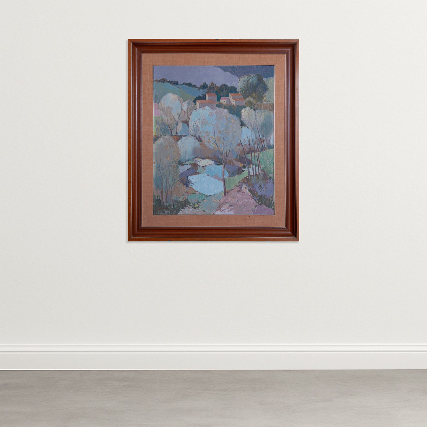 Large Pastel Modernist Village Landscape – Garcia Pitarch - Oil on canvas