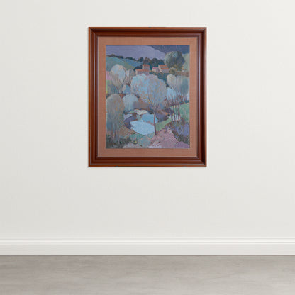 Large Pastel Modernist Village Landscape – Garcia Pitarch - Oil on canvas