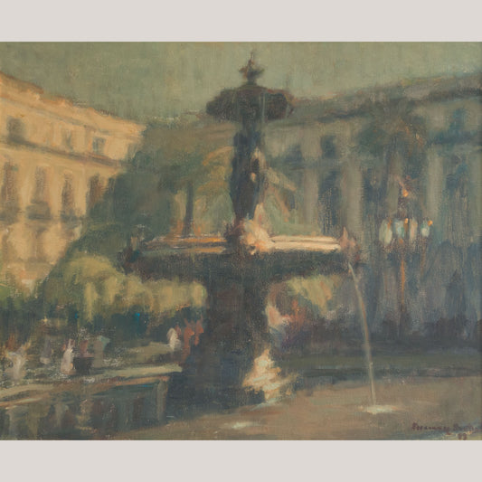 Plaça Reial (Royal Square) Barcelona - Impressionist Oil on Canvas - Signed