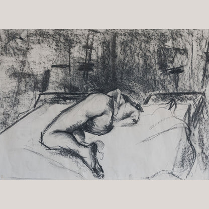 Reclining Nude Figure Charcoal Drawing