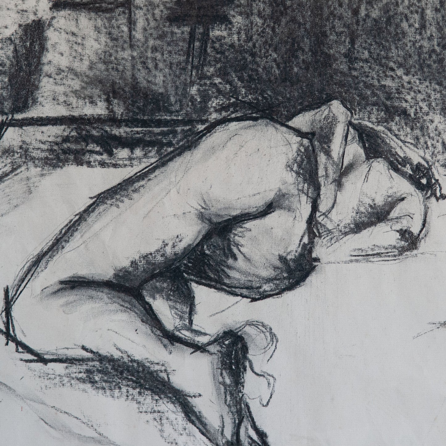 Reclining Nude Figure Charcoal Drawing