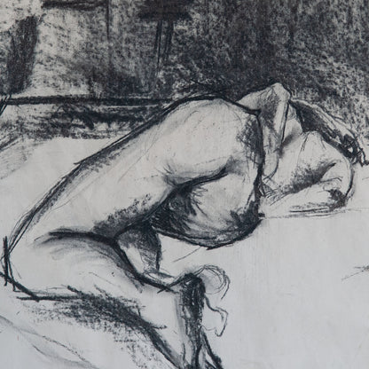 Reclining Nude Figure Charcoal Drawing