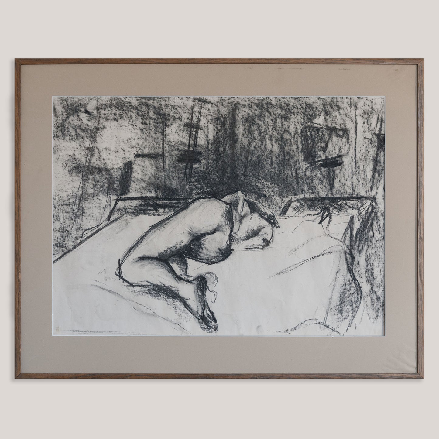 Reclining Nude Figure Charcoal Drawing