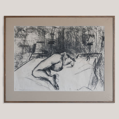 Reclining Nude Figure Charcoal Drawing