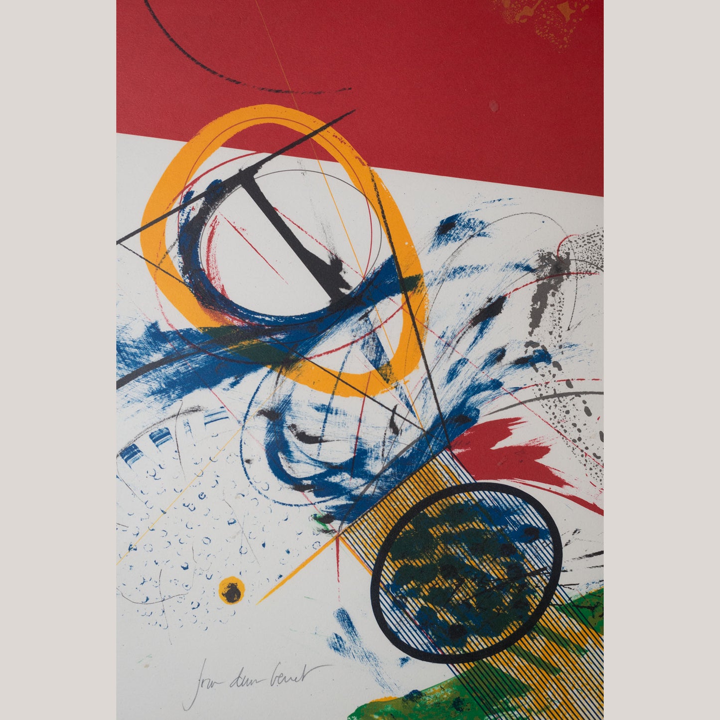 Abstract Geometric Compositions – Pair of Signed Vintage Framed Limited Edition Lithographs