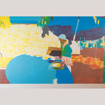 Figurative Garden Scenes by Ortuno – Pair of Framed Vintage Lithographs