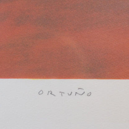 Figurative Garden Scenes by Ortuno – Pair of Framed Vintage Lithographs