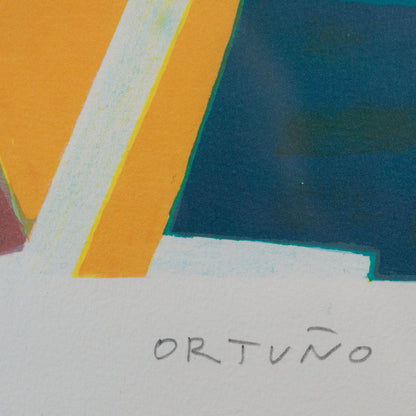 Figurative Garden Scenes by Ortuno – Pair of Framed Vintage Lithographs