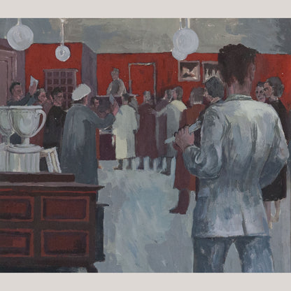 Art and Antiques Auction Scene Gouache Painting