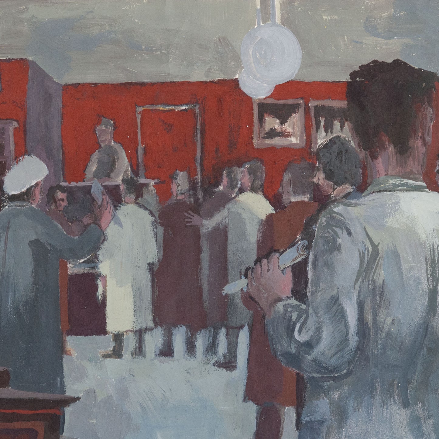 Art and Antiques Auction Scene Gouache Painting