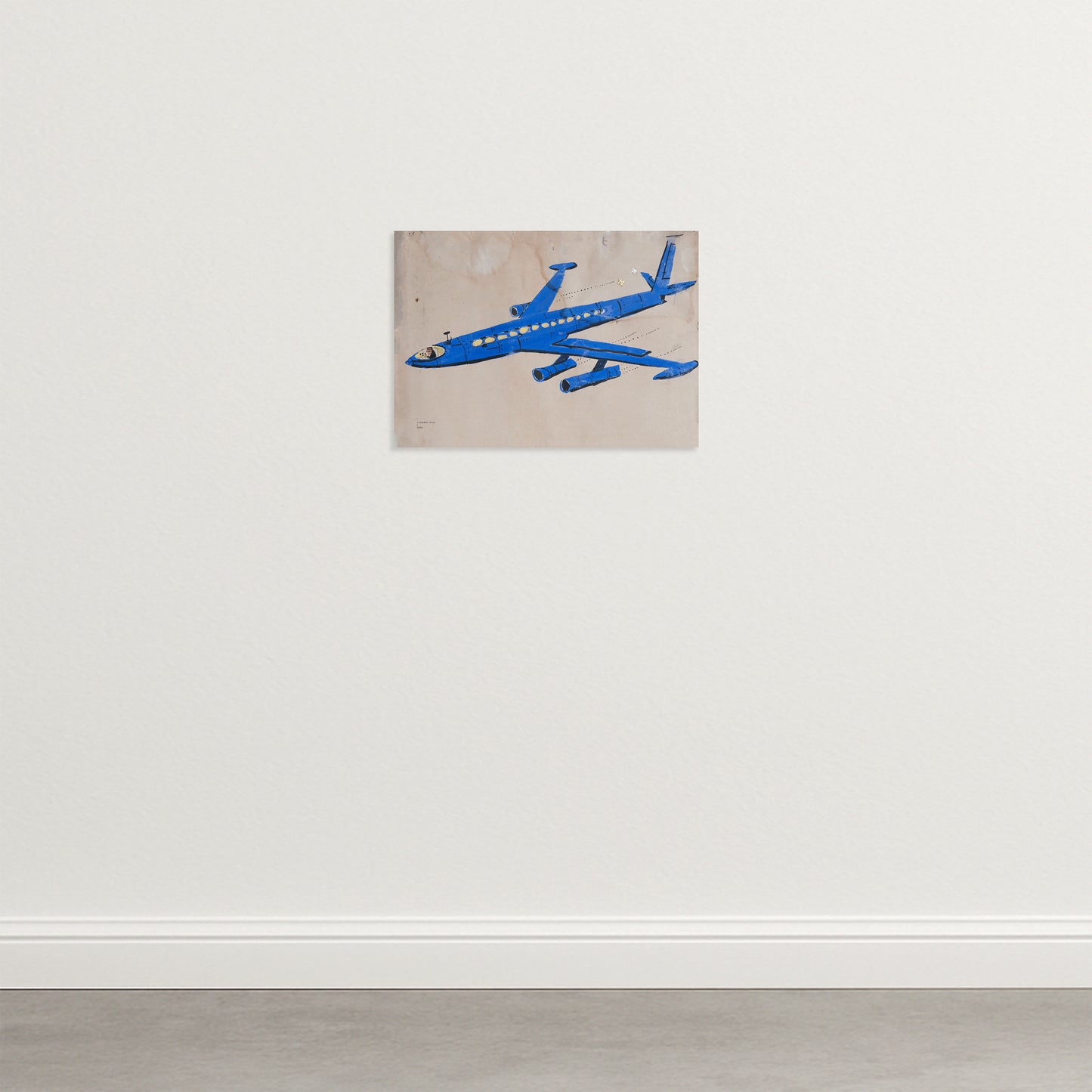 Mid-Century Cartoon Jet Airplane Gouache Illustration, 1964