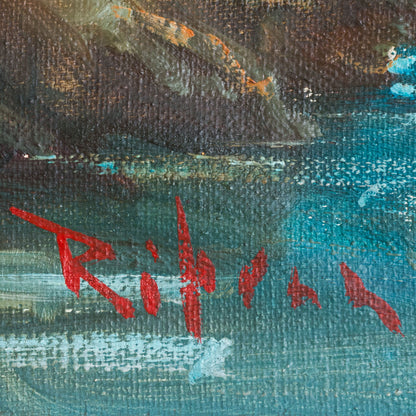 Port of Llança Coastal Harbour Scene, Signed Oil on Canvas