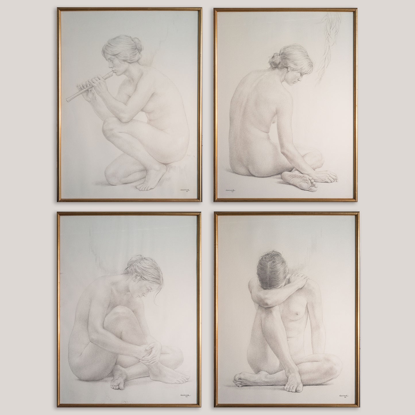 The Four Seasons (Les Quatre Estacions) – Suite of Four Large Framed Original Graphite Drawings