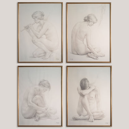 The Four Seasons (Les Quatre Estacions) – Suite of Four Large Framed Original Graphite Drawings